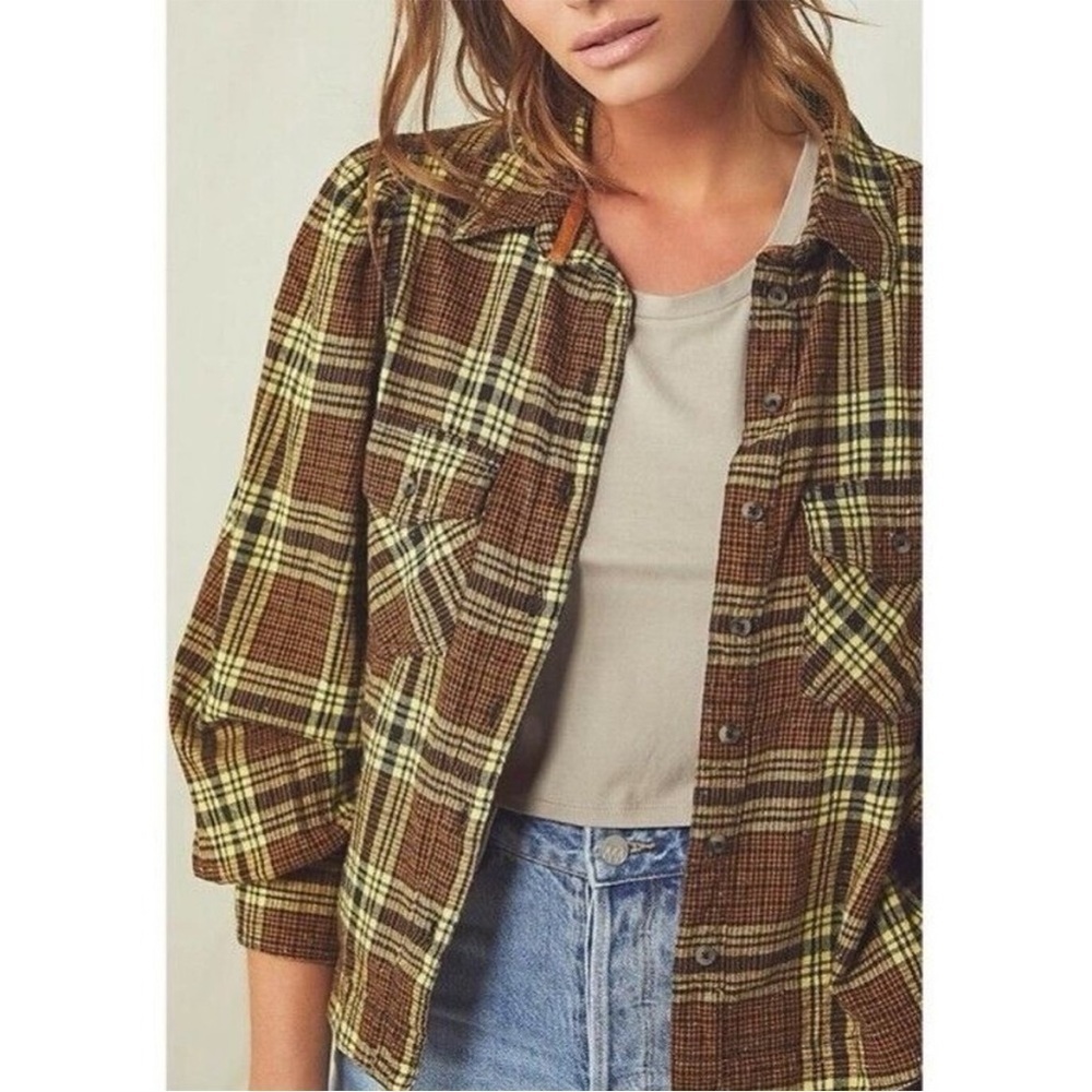 We The Free Free People Sun City Plaid Button Up Gold/Black